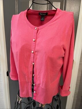 White House Black Market Hot Pink Pearl-Button Cardigan